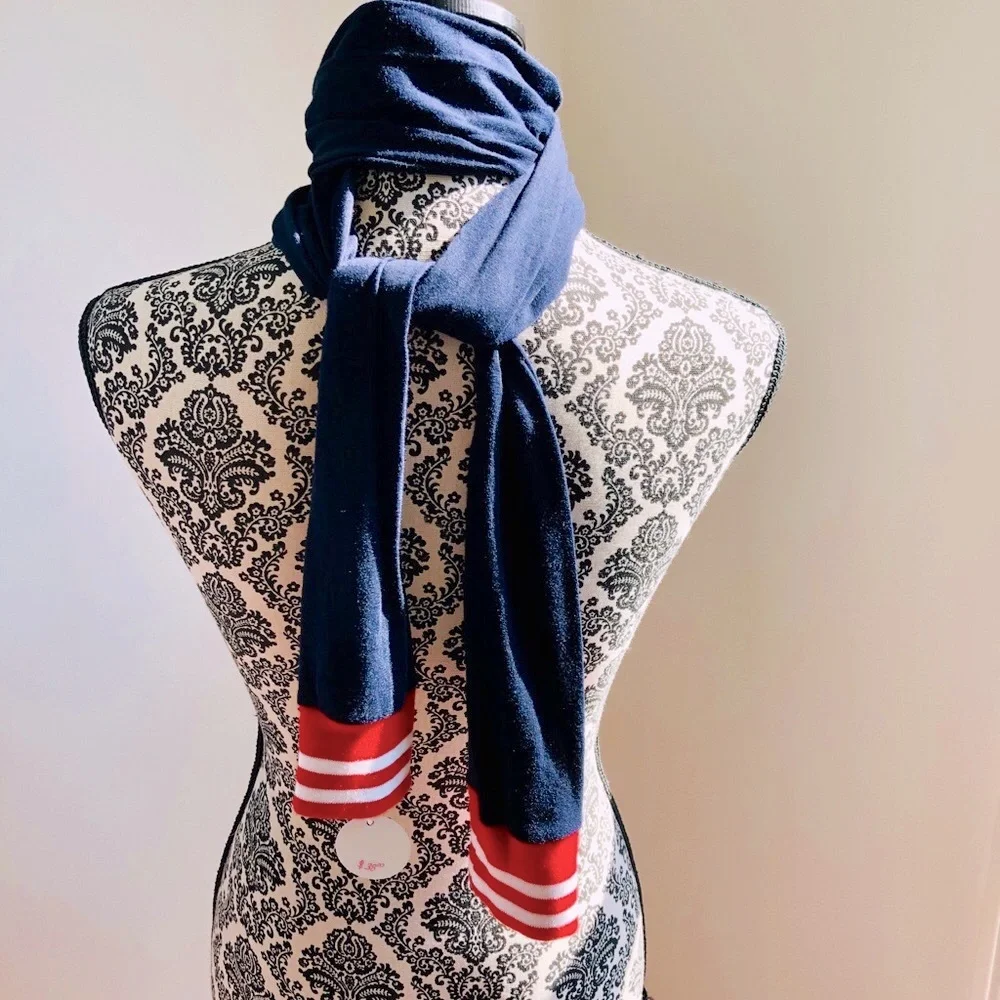 Navy blue Jersey knit sleeve style scarf/belt Red ribbed cuff 65